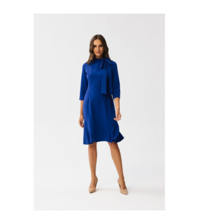 S346 Sukienka z wiązaniem przy szyi - chabrowa