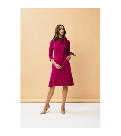 S346 Sukienka z wiązaniem przy szyi - śliwkowa