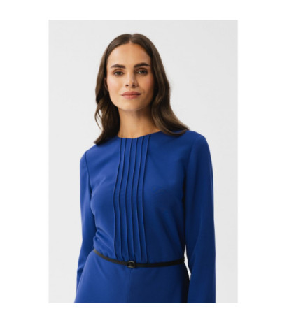 S347 Sukienka z przeszyciami na dekolcie - chabrowa