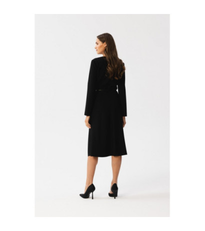 S347 Sukienka z przeszyciami na dekolcie - czarna