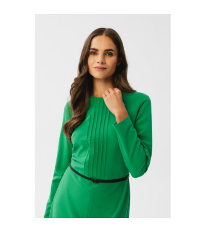 S347 Sukienka z przeszyciami na dekolcie - soczysty zielony