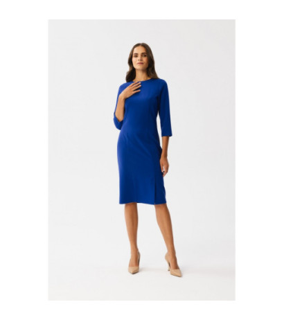 S350 Sukienka ołówkowa z rozcięciem - chabrowa