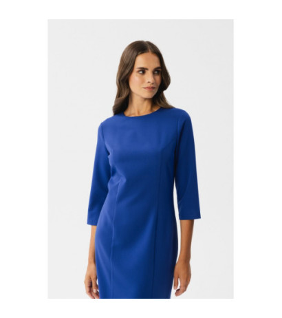 S350 Sukienka ołówkowa z rozcięciem - chabrowa