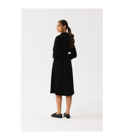 S351 Sukienka szmizjerka z zakładkami w talii - czarna