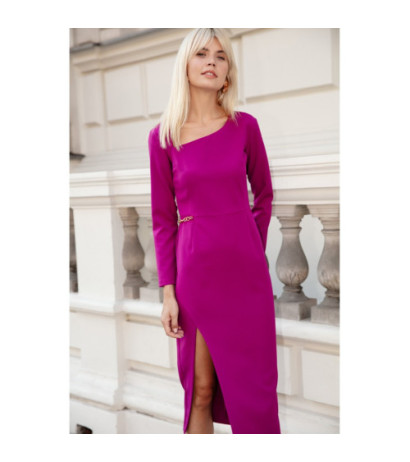 K178 Sukienka z asymetrycznym dekoltem - rubinowa