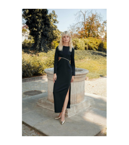 K180 Sukienka maxi z wycięciem w talii - czarna