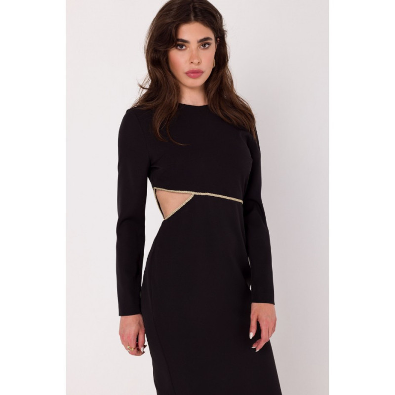 K180 Sukienka maxi z wycięciem w talii - czarna