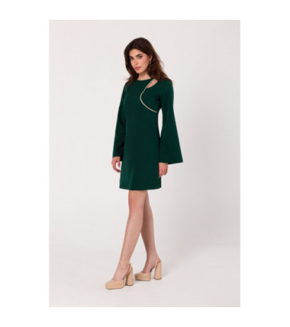 K181 Sukienka z wycięciem typu łezka w dekolcie - butelkowa zieleń