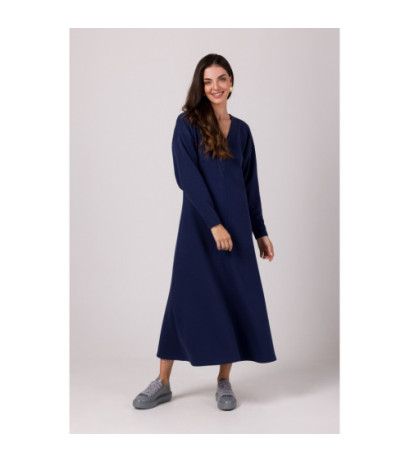 B267 Sukienka maxi z głębokim dekoltem V - niebieska