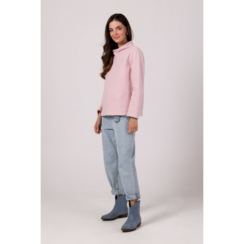 B268 Bluza z wysokim kołnierzem - pudrowa