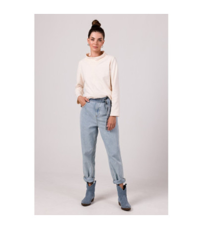 B268 Bluza z wysokim kołnierzem - waniliowa