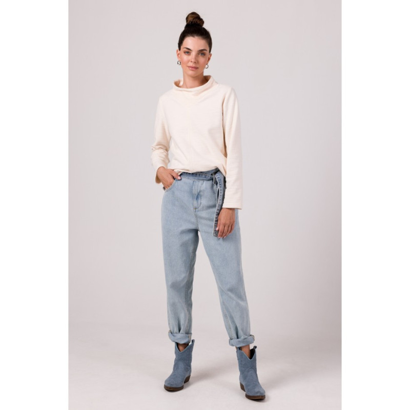 B268 Bluza z wysokim kołnierzem - waniliowa