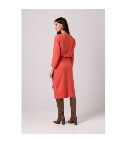 B269 Sukienka ołówkowa midi z paskiem - ceglasta