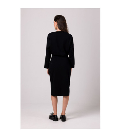 B269 Sukienka ołówkowa midi z paskiem - czarna