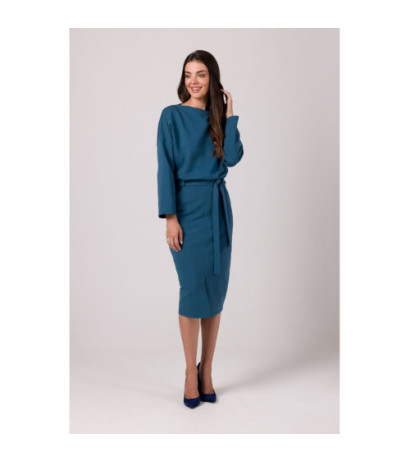 B269 Sukienka ołówkowa midi z paskiem - morska