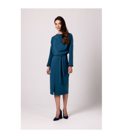 B269 Sukienka ołówkowa midi z paskiem - morska