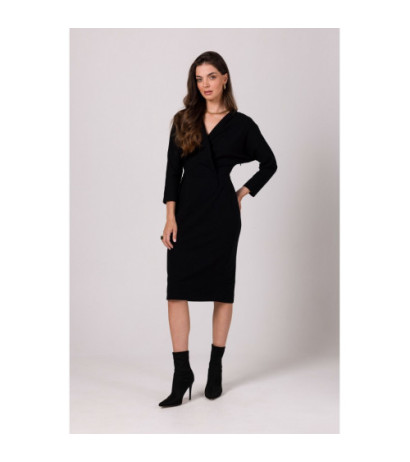 B271 Sukienka z kopertowym dekoltem - czarna