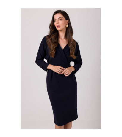 B271 Sukienka z kopertowym dekoltem - granatowa