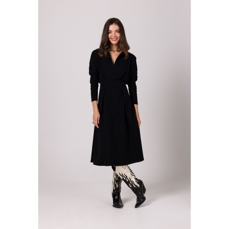 B273 Sukienka z mocno zaznaczoną talią - czarna