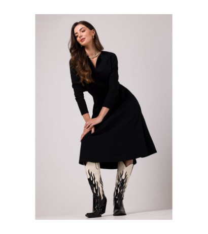 B273 Sukienka z mocno zaznaczoną talią - czarna