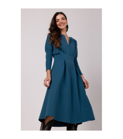 B273 Sukienka z mocno zaznaczoną talią - morska