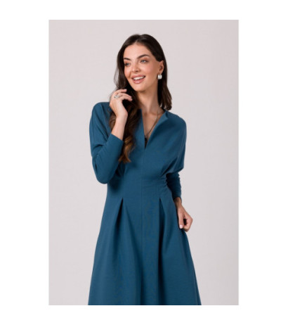 B273 Sukienka z mocno zaznaczoną talią - morska