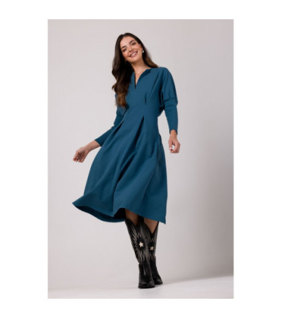 B273 Sukienka z mocno zaznaczoną talią - morska