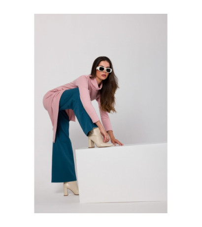 B274 Sukienka z półgolfem - pudrowa