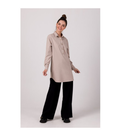 B276 Tunika koszulowa z kołnierzykiem - beżowa