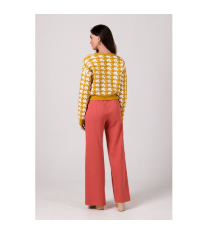 BK104 Krótki kardigan we wzór pepitka - miodowy