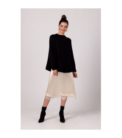 BK105 Sweter z nietoperzowymi rękawami - czarny