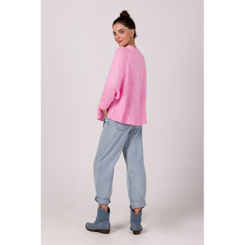 BK105 Sweter z nietoperzowymi rękawami - różowy