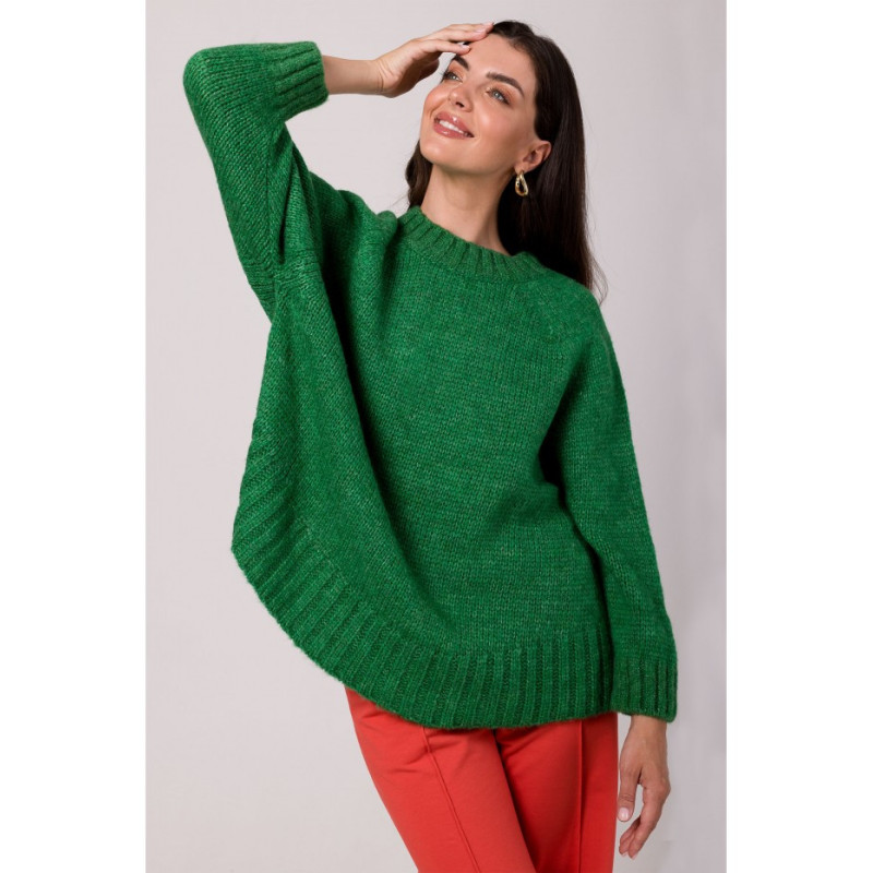 BK105 Sweter z nietoperzowymi rękawami - szmaragdowy