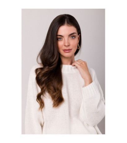BK105 Sweter z nietoperzowymi rękawami - biały