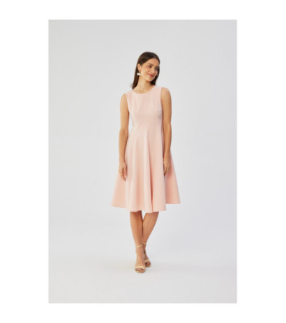 S358 Sukienka rozkloszowana bez rękawów - pudrowa