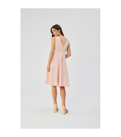 S358 Sukienka rozkloszowana bez rękawów - pudrowa