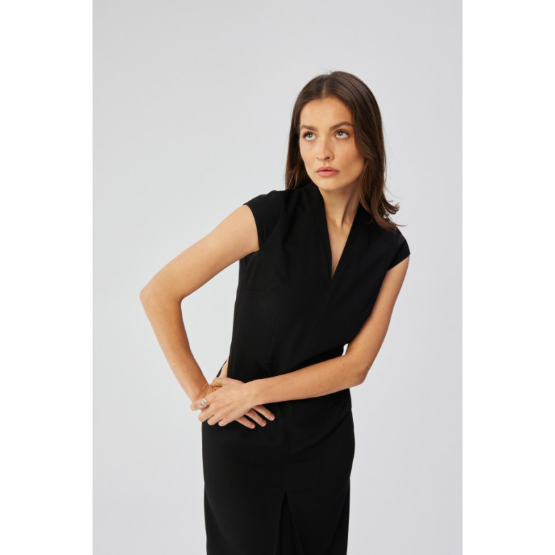 S359 Sukienka ołówkowa z podwójnym dekoltem - czarna