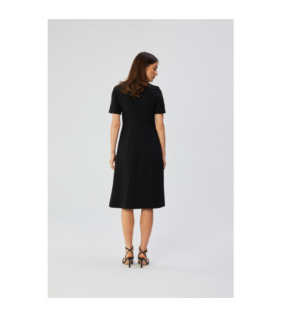 S361 Sukienka z ozdobnymi zakładkami na boku - czarna