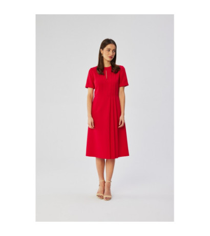 S361 Sukienka z ozdobnymi zakładkami na boku - czerwona