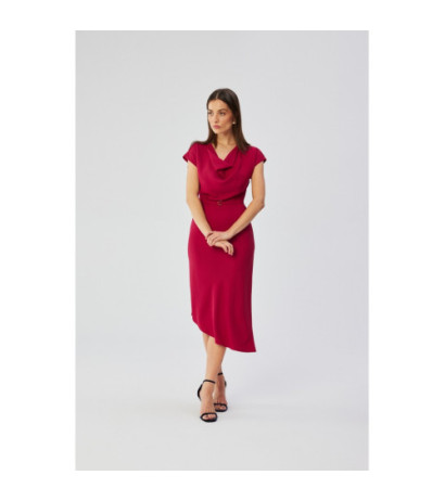 S362 Sukienka asymetryczna z dekoltem typu woda - śliwkowa