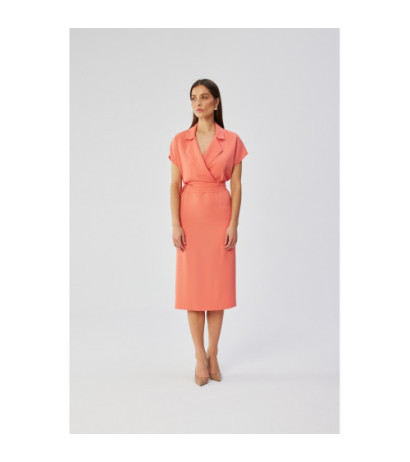 S363 Sukienka midi z kołnierzem - pomarańczowa