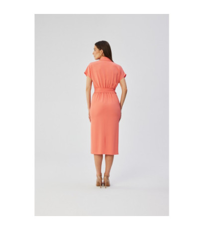 S363 Sukienka midi z kołnierzem - pomarańczowa