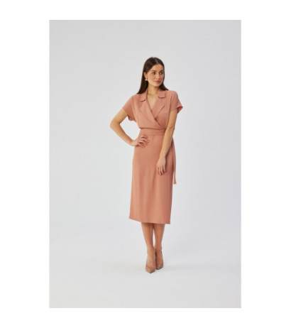 S363 Sukienka midi z kołnierzem - różana