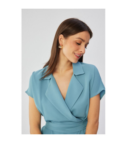 S363 Sukienka midi z kołnierzem - zimnoniebieska