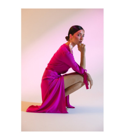 S365 Sukienka midi z wiązanymi mankietami - liliowa