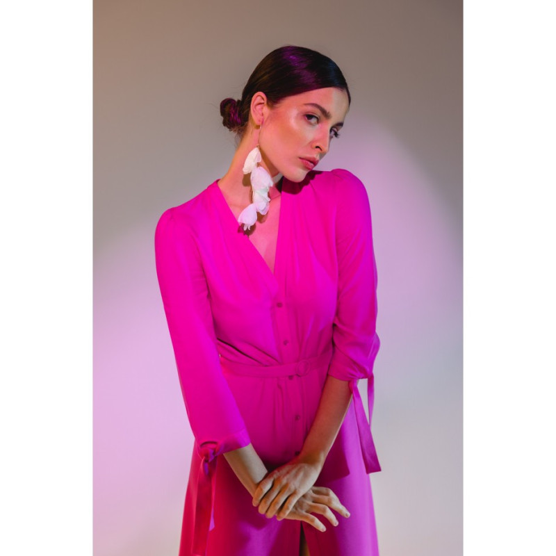 S365 Sukienka midi z wiązanymi mankietami - liliowa