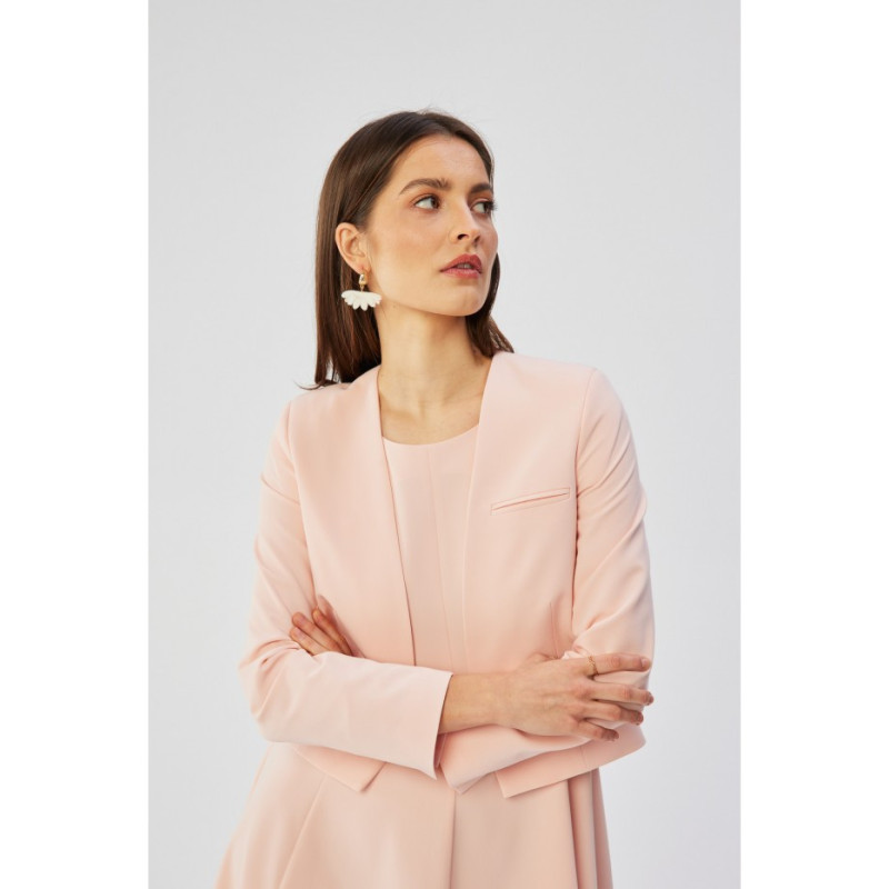 S368 Krótka marynarka bez zapięcia - pudrowa