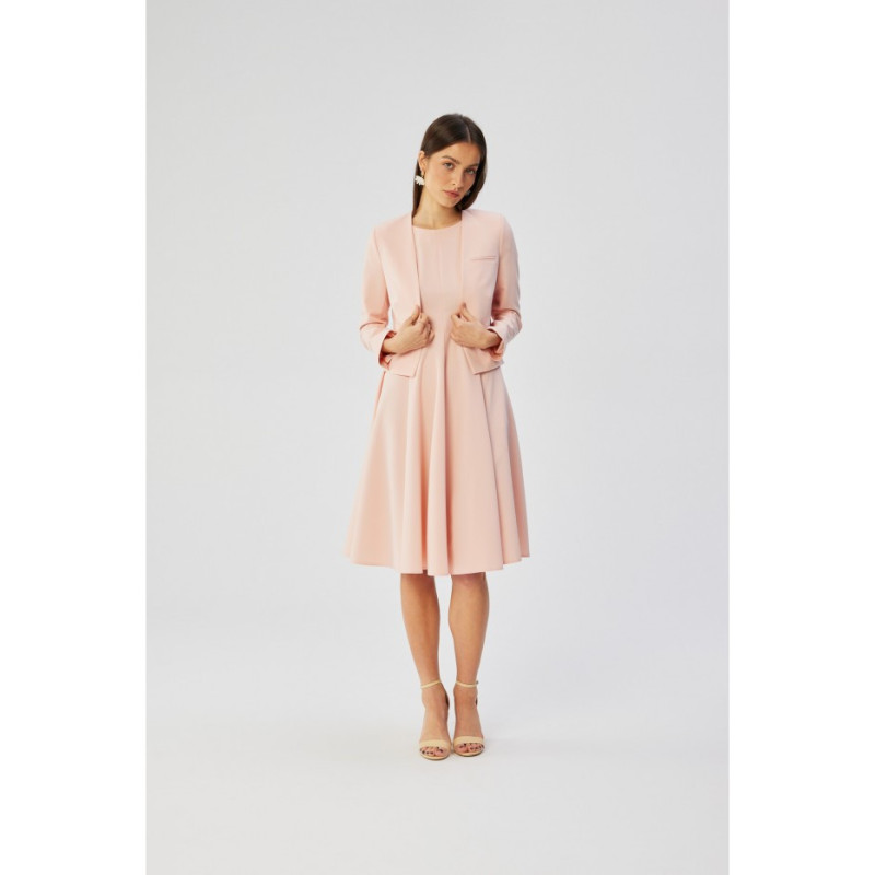 S368 Krótka marynarka bez zapięcia - pudrowa