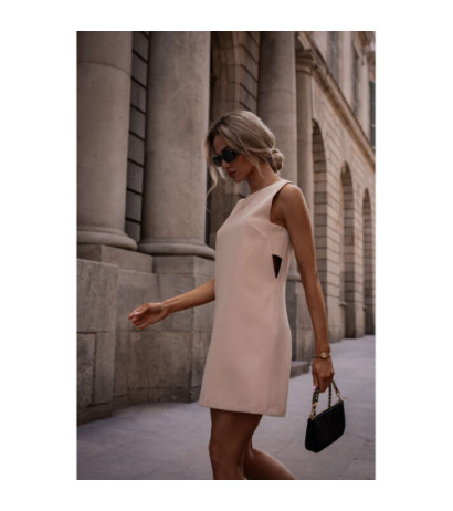 M778 Sukienka bez rękawów z wycięciami na bokach - beżowa