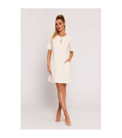 M788 Sukienka trapezowa z kieszonkami - śmietankowa